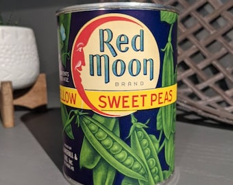 1920's Red Moon Sweet Peas can label on can Original Vintage Langrall, Baltimore, Maryland