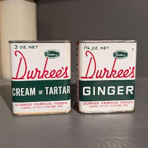 1960s Old & Original Durkee CHOICe Cream of Tartar or Ginger Spice Seasoning Metal Spice Tin Glidden