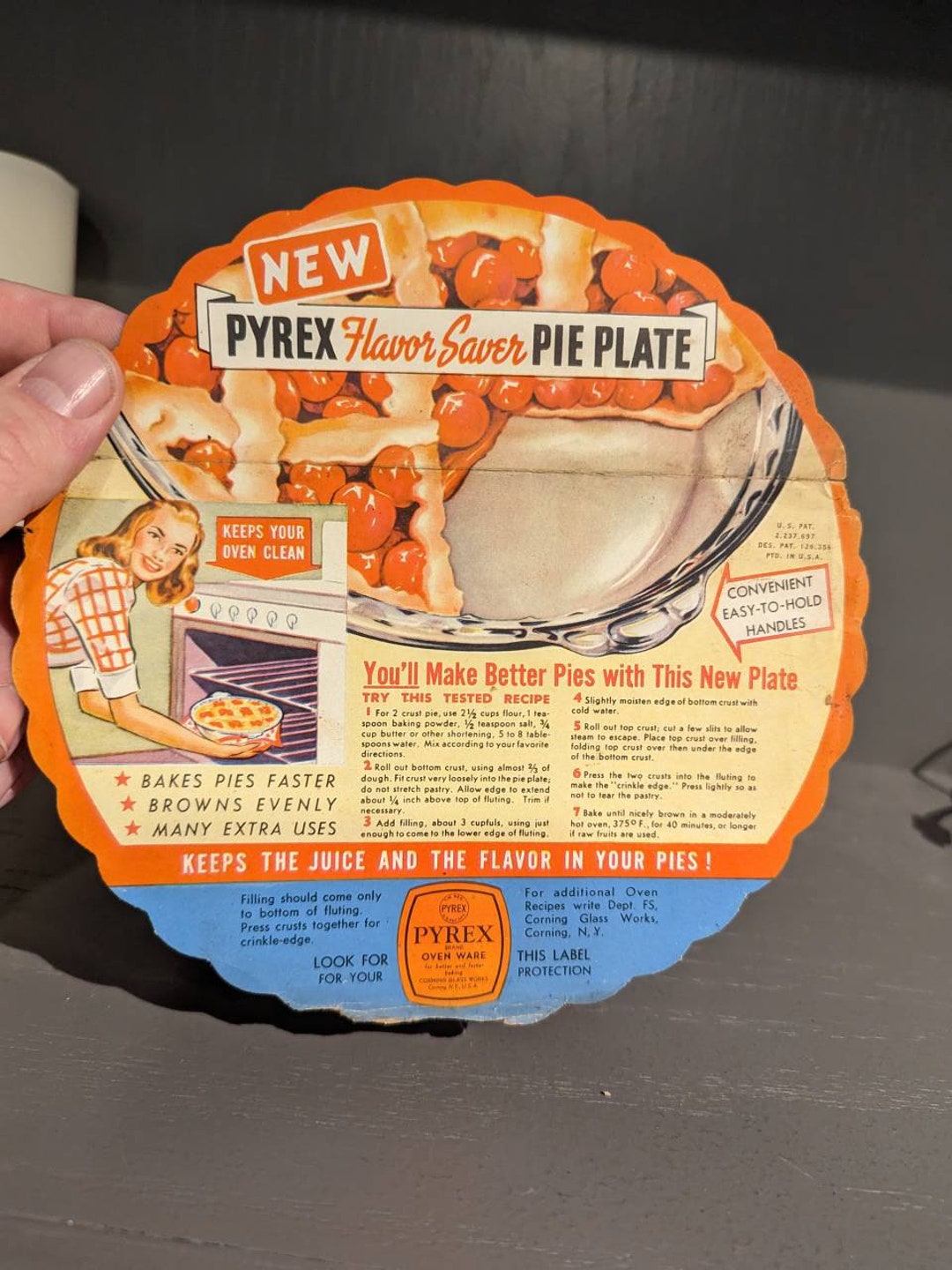 1940s Pyrex Pie Plate Sales Decal Original Pie Plate Insert Etsy