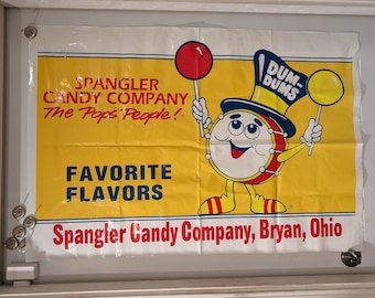 Large 1970s 80s Spangler Dum Dums Original Grocery Store Sign  - Vintage Plastic Banner - Spangler Candy Co - Bryan Ohio