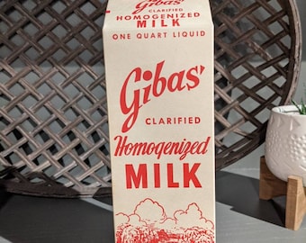 NOS 1940&#39;s Gibas Dairy Company Homogenized Milk Carton or Container Buffalo, NY