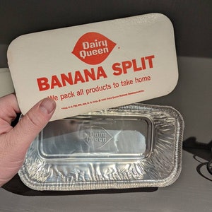 1964 Dairy Queen Ice Cream Banana Split Lid and Tin To Go Container Cup Old & Original Vintage NOS