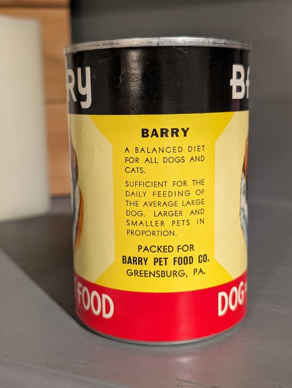 1960s Barry Dog Food Can Label on Can Foster Canning, Napoleon