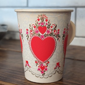 NOS 1960&#39;s Valentine&#39;s  Day Hearts Dixie Cups - Old & Original paper cup for holiday decor 9 ounces - Hallmark