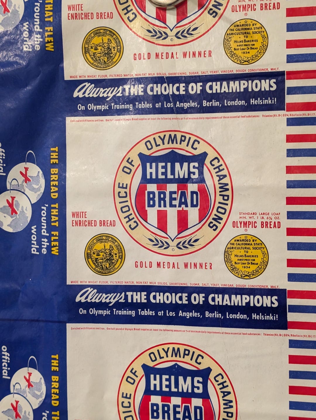 Helms Rir Paper Original 1940's Helms Olympic Bakery Waxed Paper Wrapper - Red White ...