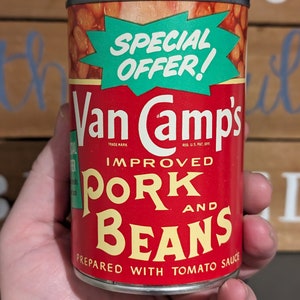 1950's Van Camp's Pork and  Beans can label on can -  Original Vintage - Stokley-Van Camp Inc. Indianapolis