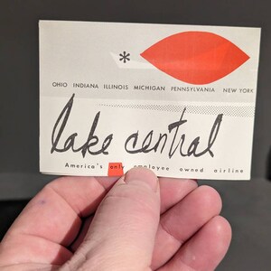 Mod Lake Central Airlines anni '60 - Etichetta gommata Great Lakes - Vecchia e originale - Adesivo vintage da viaggio o valigia