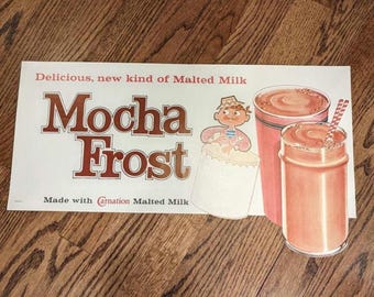 Affiche des années 60, oeillet, lait malté, moka, givre, chocolat