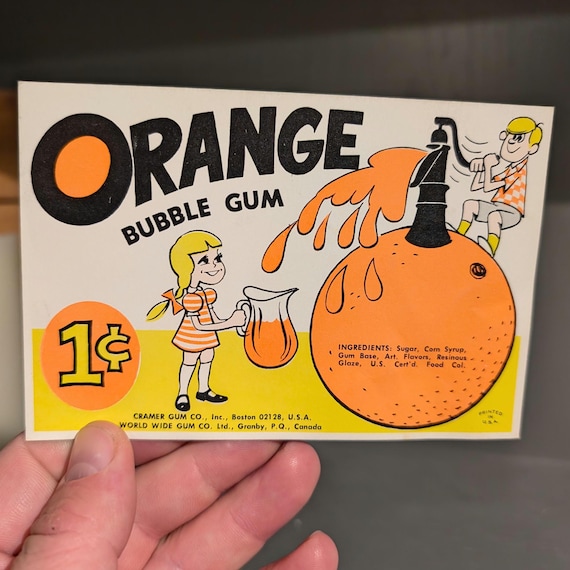 NOS 1960s Orange Gusher Gumball Machine Price Sign - Cardboard
