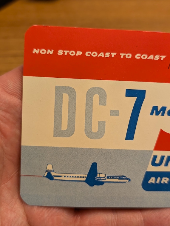 1950s United Airlines Coast to Coast DC-7 Mainliner Gummed Label