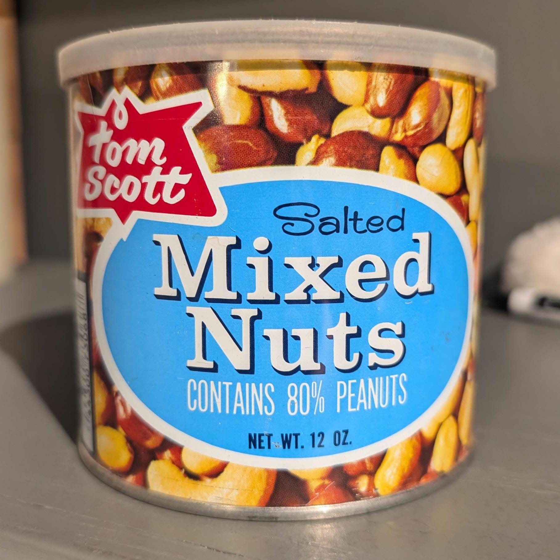 1970s Tom Scott Mixed Nuts Original Metal Can - Nice Condition