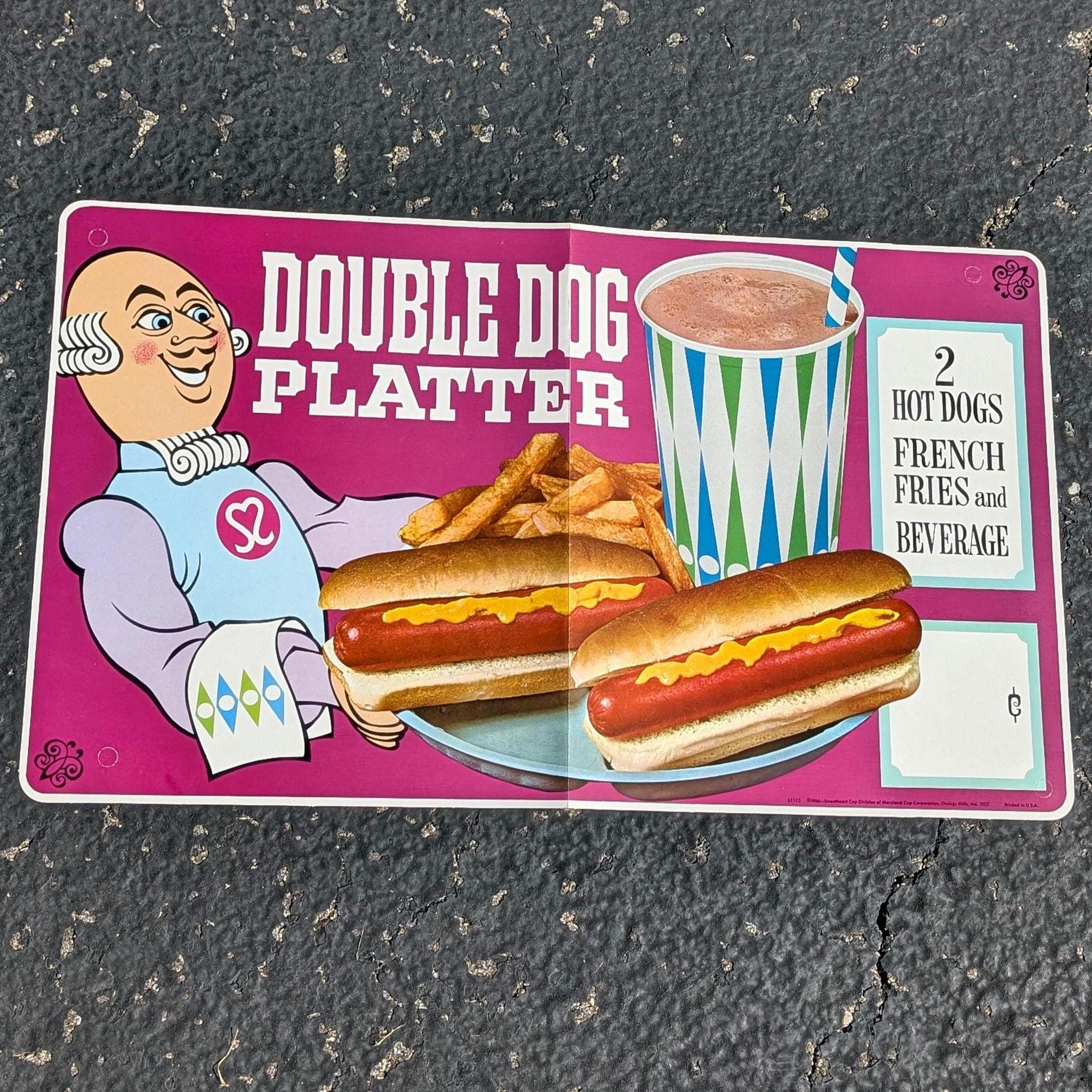 NOS 1966 Double Dog Hot Dog Fries Restaurant Poster Drive-in or