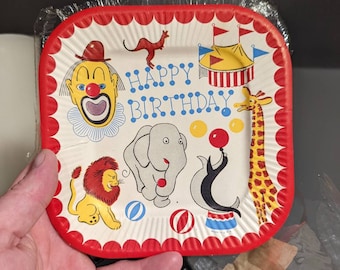 NOS 1956 Happy Birthday Circus Zoo themed birthday  paper  plates  Original Paper Plate