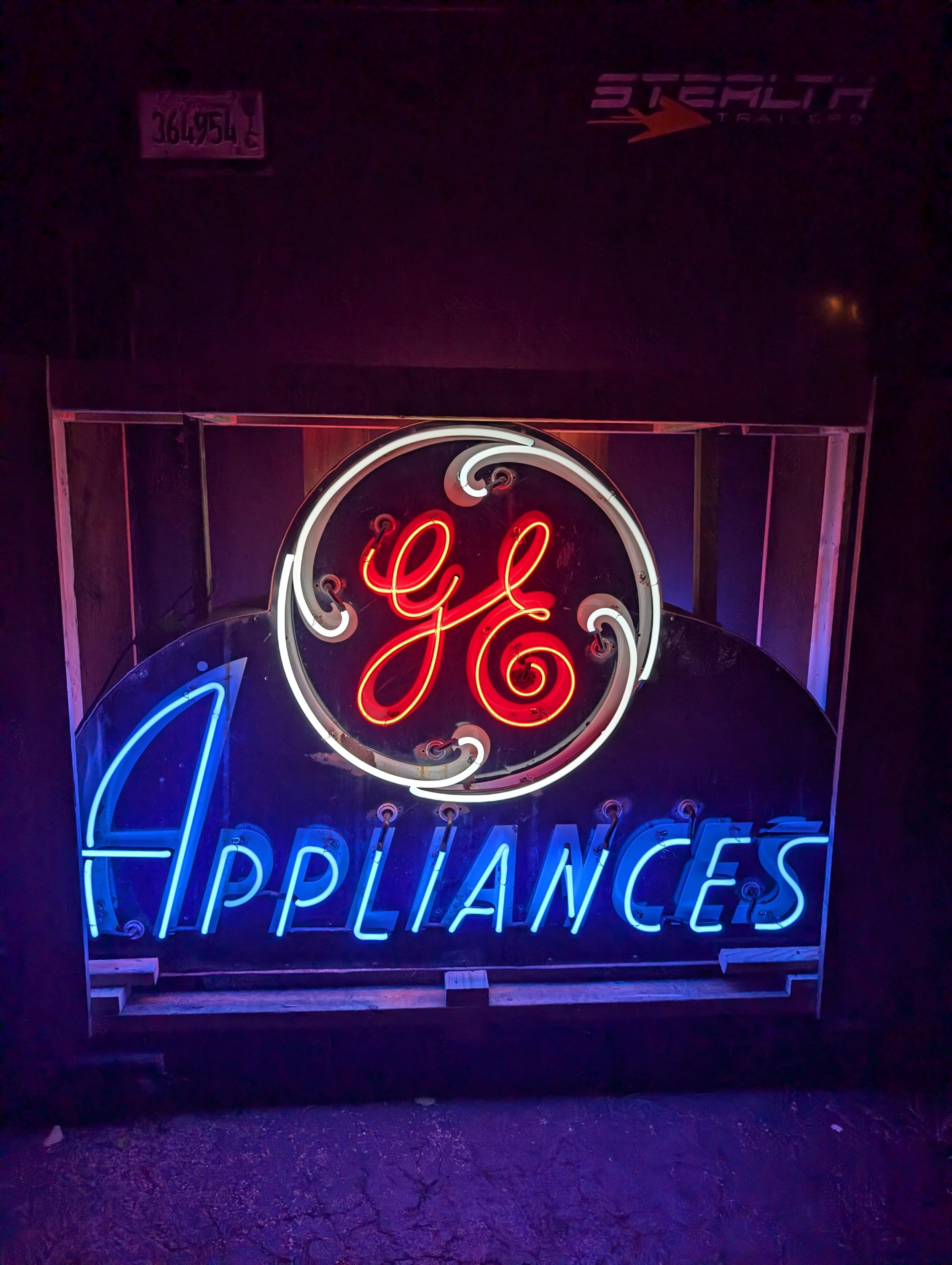 Original 1940s GE Appliances Double Sided Porcelain Neon Sign