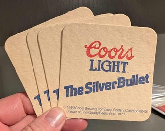 Original 1990s Coors Light The Silver Bullet Beer Coasters - Set of 4