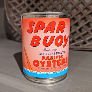 1950er Spar Boje Pacific Oysters Dose - Altes Etikett auf neuer Dose - Vintage Lebensmittelgeschäft - Ocean Park, Washington