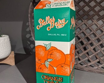 NOS 1970&#39;s Dallas Dairy Orange Drink Milk Carton or Container Dallas Pennsylvania Orange Juice