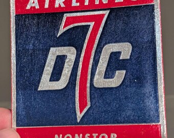 1950's American Airlines DC7 Gummed Label - Embossed  Old & Original -  Vintage Travel or Suitcase Decal