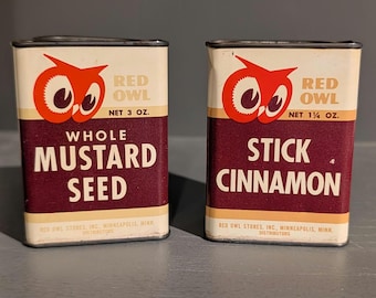 Old & Original 1940s Red Owl Spice  - Vintage Red Owl Grocery Store CHOICE Cinnamon Stick or Mustard Seed