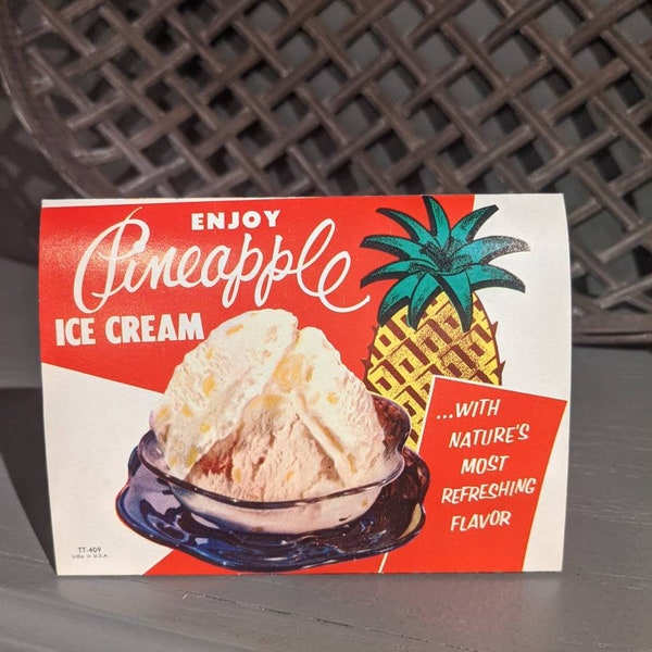 1960's Original Pineapple Ice Cream Table Top sign Ice Cream Pineapple Sundae Ice Cream Poster Sign - Old Soda Fountain