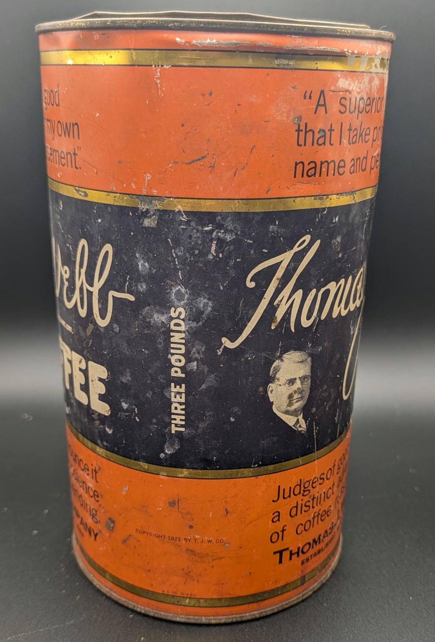 1930年代のオリジナル トーマス・J・ウェッブ コーヒー缶 - 古い