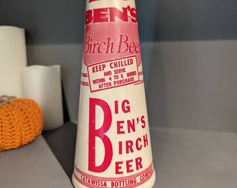 NOS 1960s Big Ben's Birch Beer Quart Cone Container - Waxed Cardboard Sealright