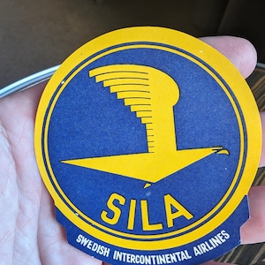 Etichetta gommata svedese Intercontinental Aiines SILA degli anni '50 - Vecchia e originale - Decalcomania da viaggio o valigia vintage