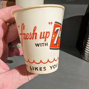 NOS Seven-Up 7up Soda Sample Cup - Old & Original  50&#39;s - Fresh Up 4 oz Cup