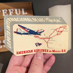 Etiqueta adhesiva de la flota insignia de American Airlines de México, década de 1940 (antigua y original) - Calcomanía vintage para viaje o maleta