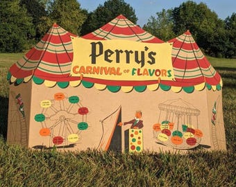 Original 1950's Perry's Beverages Carnival of Flavors  Soda Fountain Sign- Old & Original Cardboard Sign