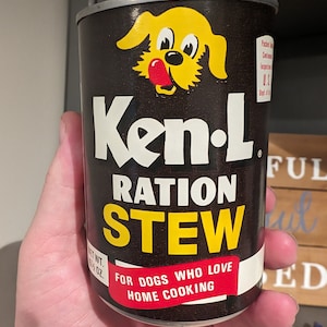 1960&#39;s Ken-L Ration Stew Dog Food  can label on can - Quaker Oats - Chicago, IL