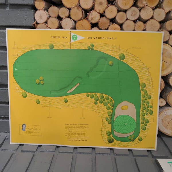 Original 1961 Arnold Palmer's Inside Golf Game Large Play Card: Hole 7, Par 5 - Perfect for man cave or basement golf decor.