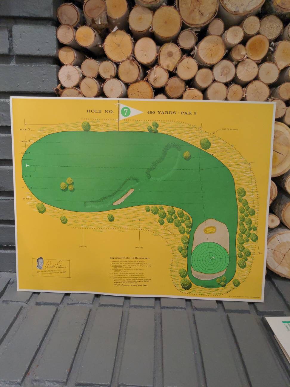 Original 1961 Arnold Palmer's Inside Golf Game Large Play Card Hole 7, Par 5 - Perfect For Man Cave Or Basement Golf Decor