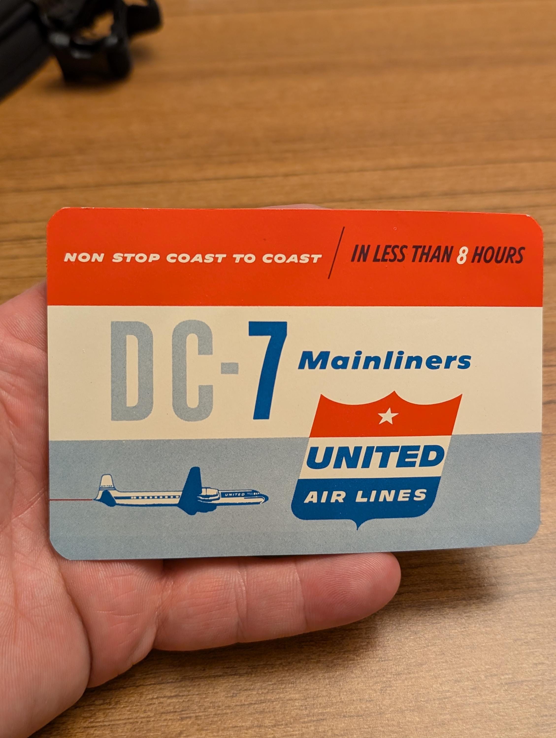 【ビンテージ】1958年 United Airlines Mile Club 1950s United Airlines Coast to Coast DC-7 Mainliner Gummed Label