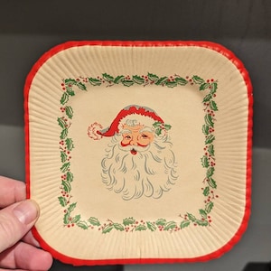 NOS 1950s Santa Claus Christmas Plate paper  plates  Original Paper Plate