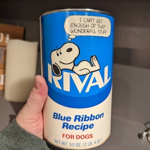 1974 Snoopy Rival Blue Ribbon Dog Food Can  can label on can - Charlie Brown - Large Can!