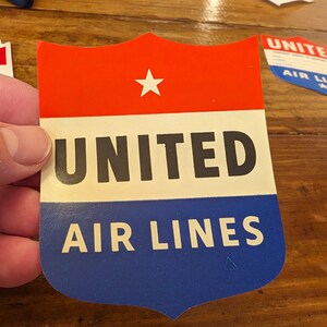 Etichetta gommata per aerei Mainliner della United Airlines degli anni '40 - Vecchia e originale - Adesivo vintage da viaggio o valigia