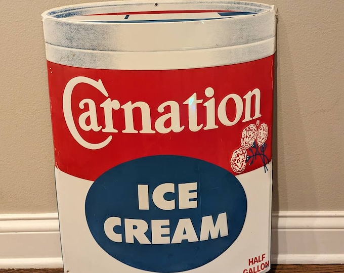 Original 1970's Carnation Ice Cream Sign Embossed Metal Sign Original