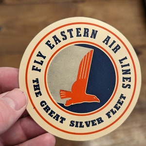 Etichetta gommata Silver Fleet della Eastern Air Lines degli anni '40 - Vecchia e originale - Decalcomania vintage da viaggio o valigia