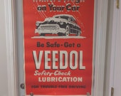 Large, Original 1954 Veedol Motor Oil Gasoline Advertising Vintage Sign Poster Old Original Gas Station