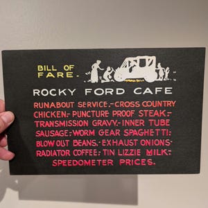 1950&#39;s Rocky Ford Cafe - Cardboard Sign Vintage Diner Restaurant - Old & Original - Vintage Humor Sign