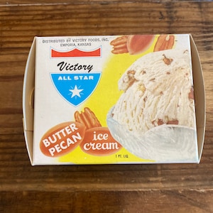NOS 1957 Victory All Star Butter Pecan Ice Cream Box, Emporia, Kansas - 1 Pint - Lot of 1 - Shipped Unfolded