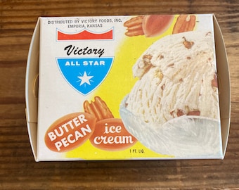 NOS 1957 Victory All Star Butter Pecan Ice Cream Box, Emporia, Kansas - 1 Pint - Lot of 1 - Shipped Unfolded