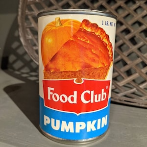 1960 Food Club Pumpkin Pie Filling Dosenetikett auf Dose Original Vintage Skokie, Illinois