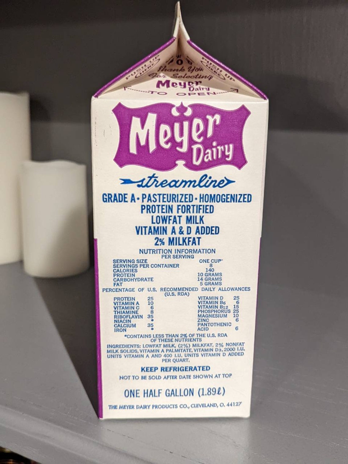 NOS 1980's Meyer Dairy Milk Waxed Milk Carton or Container Etsy