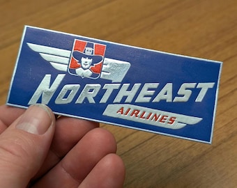 1940s Northeast Airlines Yankee Embossed Foil  Gummed Label - Old & Original -  Vintage Travel or Suitcase Decal