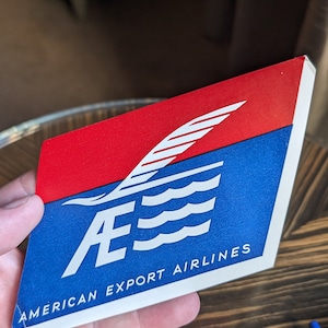 Etichetta gommata dell'American Export Airlines degli anni '50 - Vecchia e originale - Decalcomania da viaggio o valigia vintage