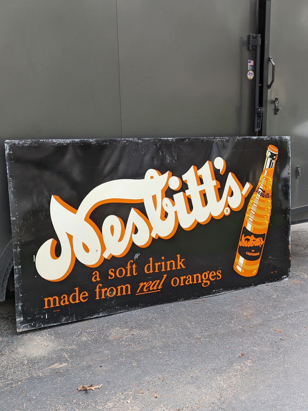 Large 1955 Nesbitt's Orange Soda Single Sided Metal Sign 4' X 8