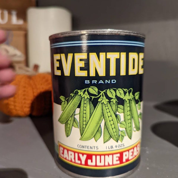 1940s Eventide Early June  Peas can label on can Original Vintage, Preston, Maryland