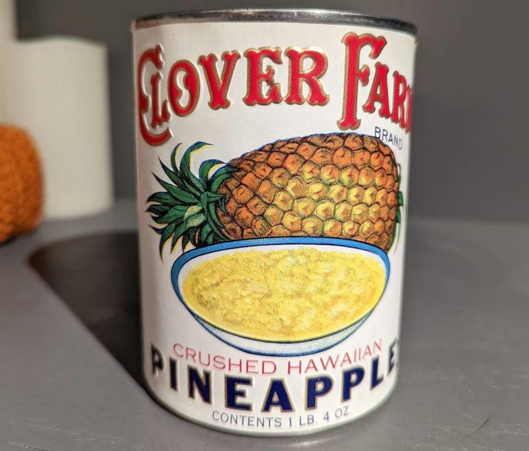 1940's Clover Farm Crushed Pineapple Can Label on Can Kitchen